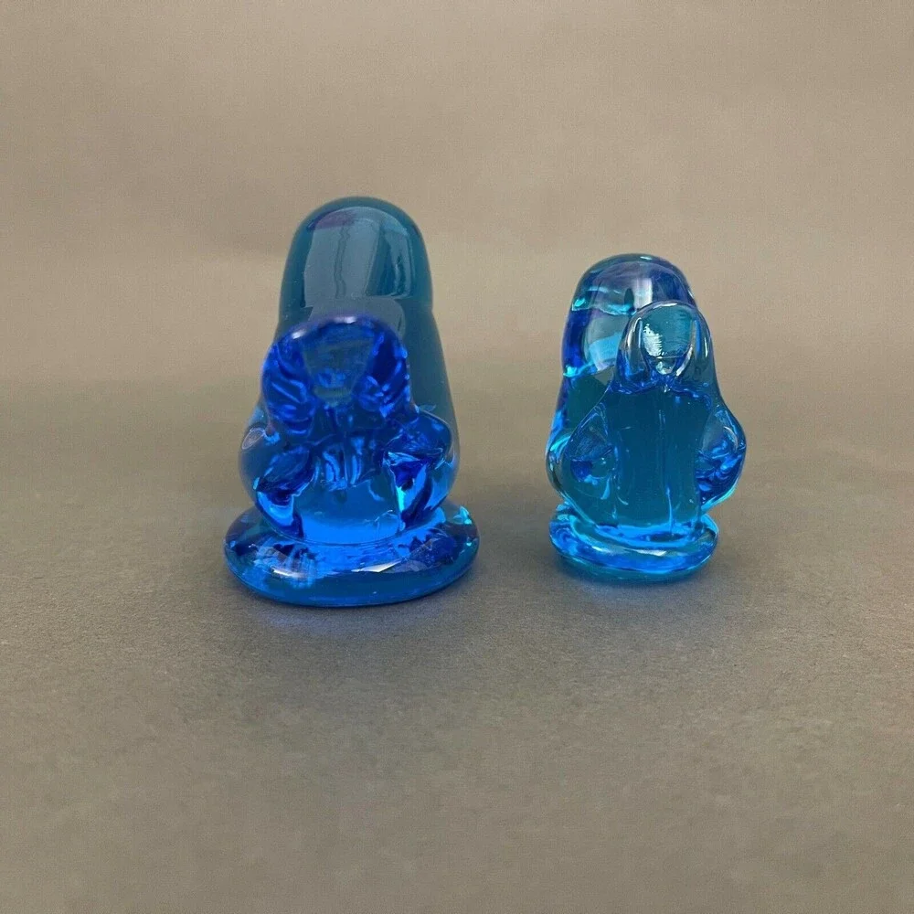 Vintage Leonard Love Birds Blue Glass Signed 1988 Lot‎ of 2